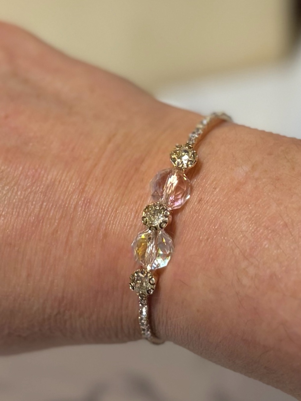 Delicate Pink Crystal Bracelet with Gold Accents - Women Jewelry